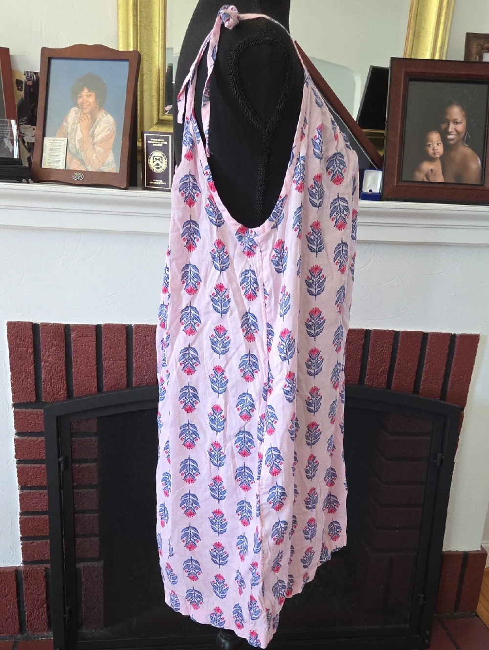 Old Navy Tie-Shoulder Mini Swing Dress Pink Posies, Nwot - Picture 2 of 6